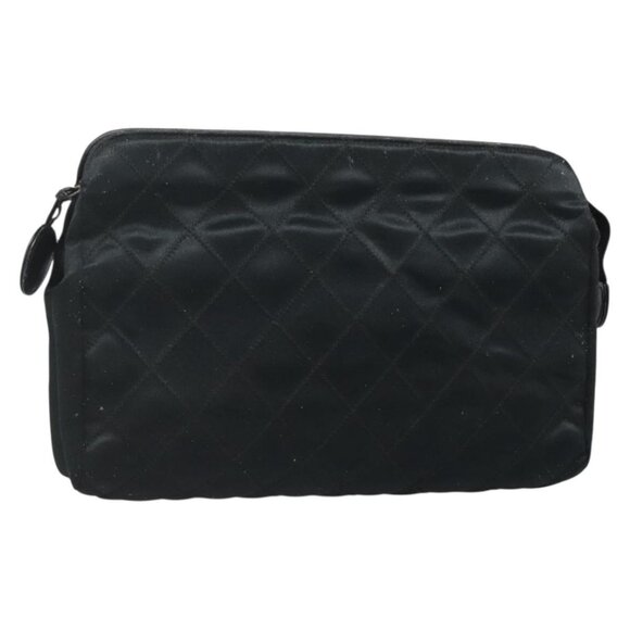 CHANEL Bicolore Clutch Bag Satin Black CC Auth - Picture 1 of 16